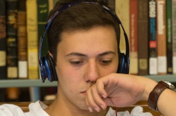 a boy with headphone